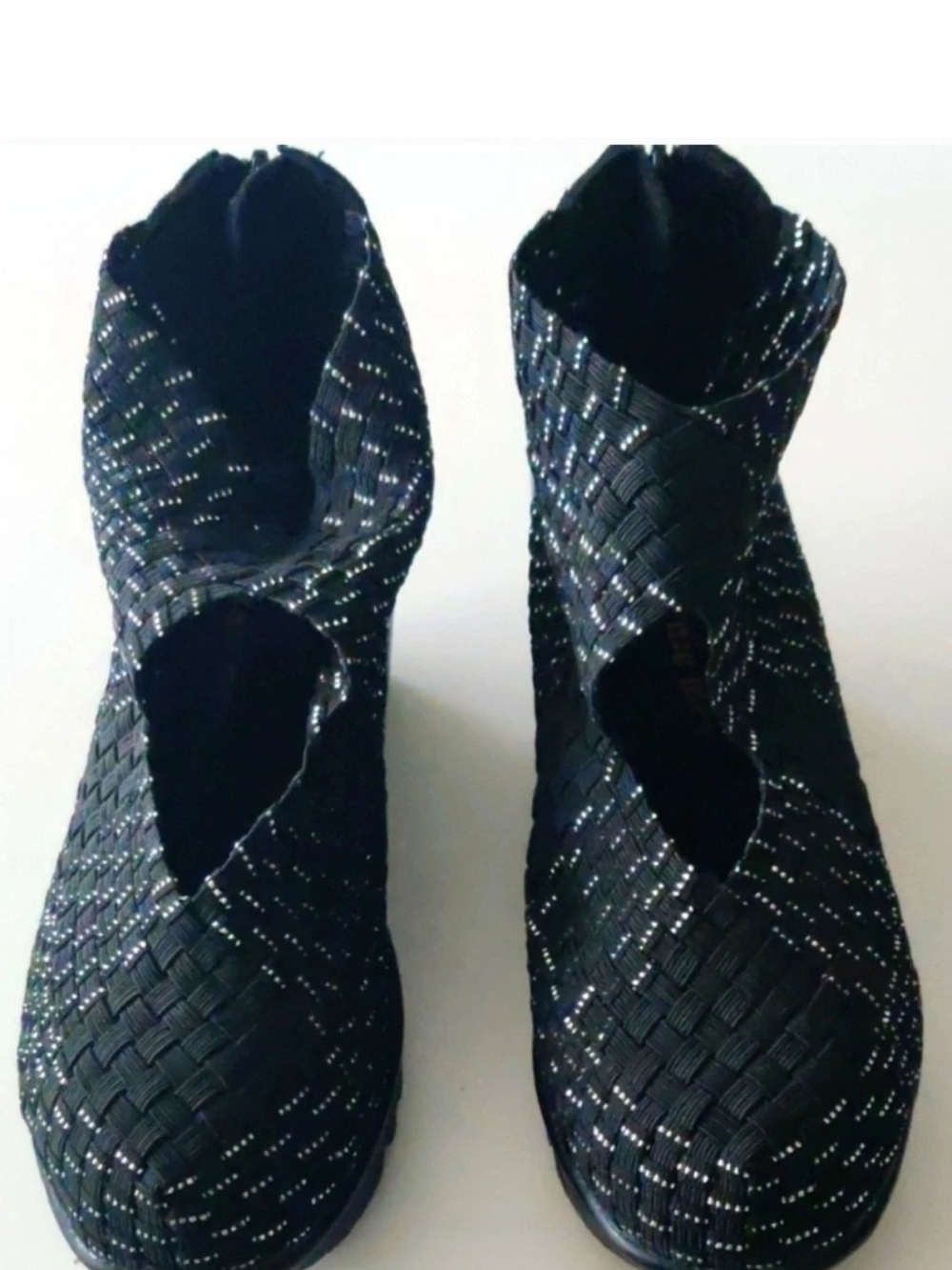 Bernie Mev Womens 39/8 Weave Black Booties Wedge New